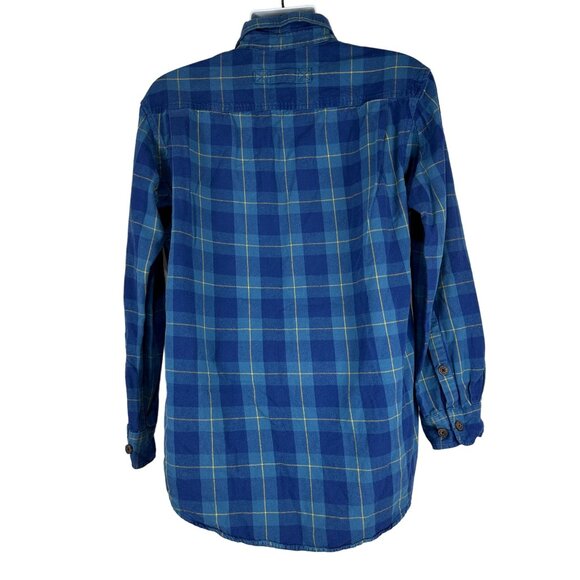 Duluth Trading Co Mens Blue Plaid Flannel Shirt Size Large Trim Fit Long Sleeve - Picture 2 of 4
